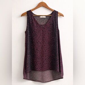 VINCE Burgundy Animal Print Sheer V-Neck Sleeveless Blouse Tank Top Size S